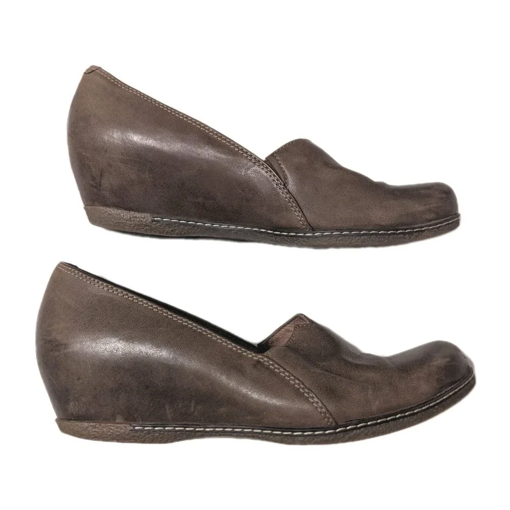 Dansko Women's Liliana Clog Slip On Shoes Brown Leather Wedge Heel EU40 US9.5/10